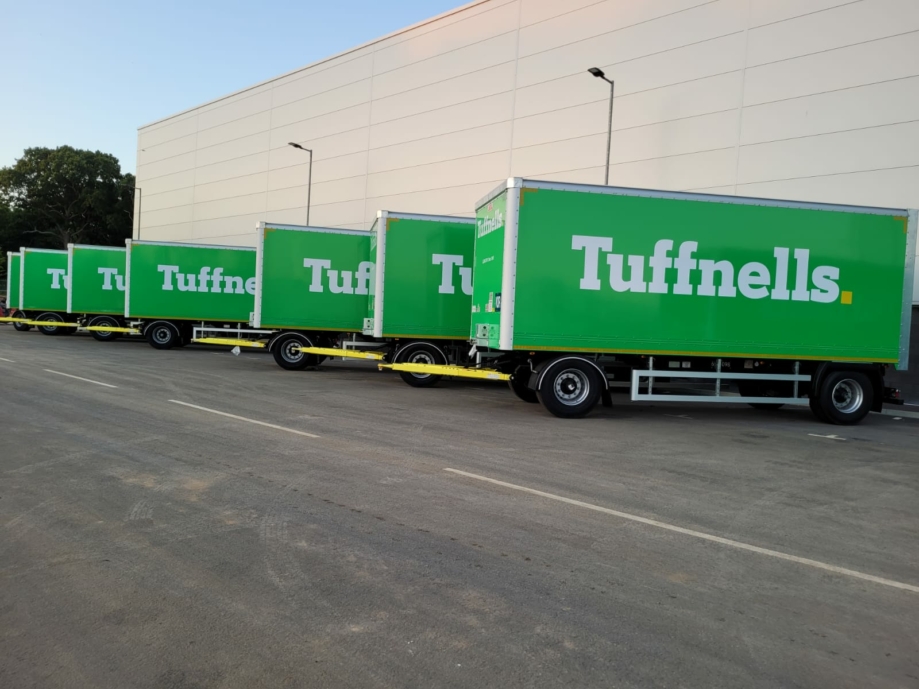 A fleet of Tuffnells trailers parked in a row